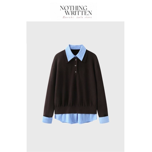 
[Ready Stock] Nothing Written Narchi Brown Polo Neck Sweater Women's Retro Sweater Top