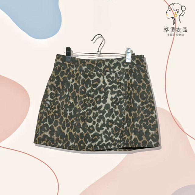 Leopard print skirt for women foreign trade original single autumn and winter high waist sexy short skirt for women rear zipper casual one-step skirt