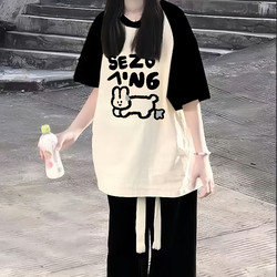 American-Style Raglan Short-Sleeve T-Shirt for Girls, Summer 2026 New Popular Style, Loose Half-Sleeve Top for Middle and High School Students