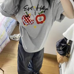 American-Style Gray Round-Neck Short-Sleeved T-Shirt for Girls, 2026 New Summer Model, Loose Half-Sleeve Top for Middle and High School Students