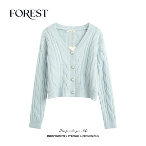 Shiyesen winter clothing new sweet style short Fried Dough Twists V-neck knitwear sweater cardigan short coat little man