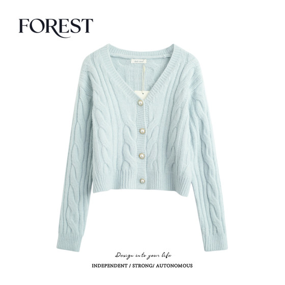 Shiyesen winter clothing new sweet style short Fried Dough Twists V-neck knitwear sweater cardigan short coat little man