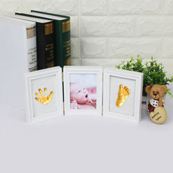 Baby Handprint Clay Newborn Footprint Keepsake Neutral Photo Frame with Cover Souvenir Baby Full Month Hundred Days Gift