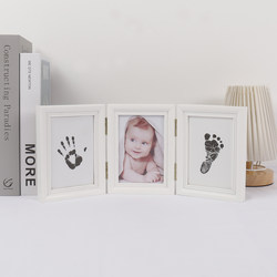 Baby Hand and Foot Print Photo Frame No-Wash Cleaning Ink Pad One-Year-Old Handprint Commemorative Newborn Baby Hand and Footprint Full Moon Gift