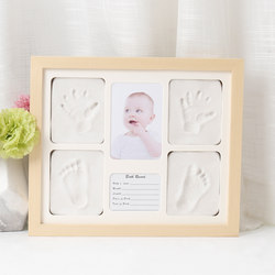 Baby Hand and Foot Print Keepsake, Baby's Full Month Footprint Diy, One-Year-Old Palm Print, Newborn Solid Wood Photo Frame Display Stand
