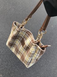 Autumn and Winter Large-Capacity Plaid Bag Women's Tote Bag Versatile Commuter Shoulder Bag Woolen 2023 Autumn and Winter New Women's Bag