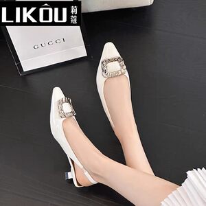 
Pandora 2025 new summer style elegant pointed toe low heel metal square buckle back hollow fashion sandals