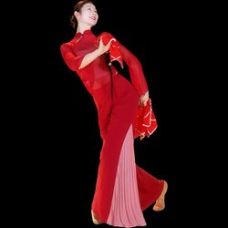 Adult New Style Northeastern Yangko Dance Costume with Fan, Ethnic Dance Performance Costume, Red Classical Dance Coral Ode Performance Costume for Women