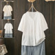 Summer large size 200 Jin [Jin equals 0.5 kg] Lace neck short-sleeved cardigan fat mm lace design white shirt beautiful small shirt