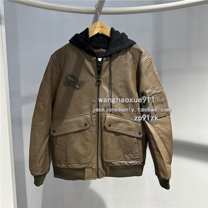 
Jack Jones winter men's baseball collar detachable hat fashionable leather jacket 221428004