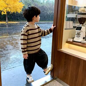 
Boys' Sweater 2025 New Autumn Clothing Children's Style Striped Long-Sleeved Round Neck Bottoming Knitted Sweater Tops for Small and Medium-sized Children