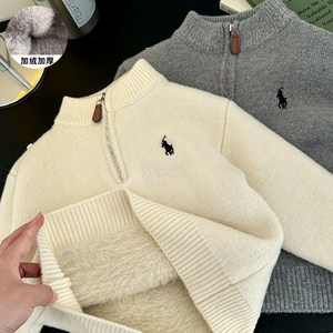 
Children's one-piece fluff sweater for boys and girls thickened half-high neck sweater for babies zipper top pullover base shirt trendy