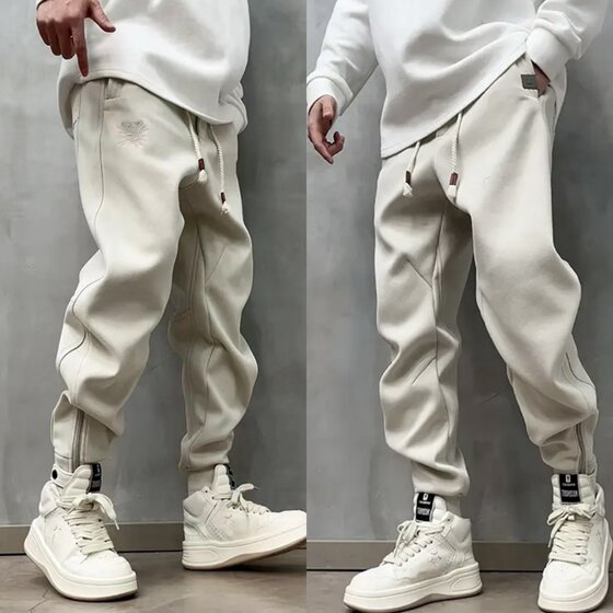 
2026 spring new men's casual sweatpants solid color sports trousers loose harem pencil pants leggings trousers versatile