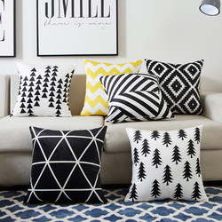 Nordic Dutch Velvet Cushion Black and White Pillowcase Yellow Striped Geometric Plaid Model Room Sofa Large Lumbar Pillowcase