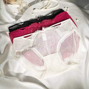 
Wutong natural color underwear women's rose moon shadow series medium low waist boxer briefs sexy light mesh WK66208