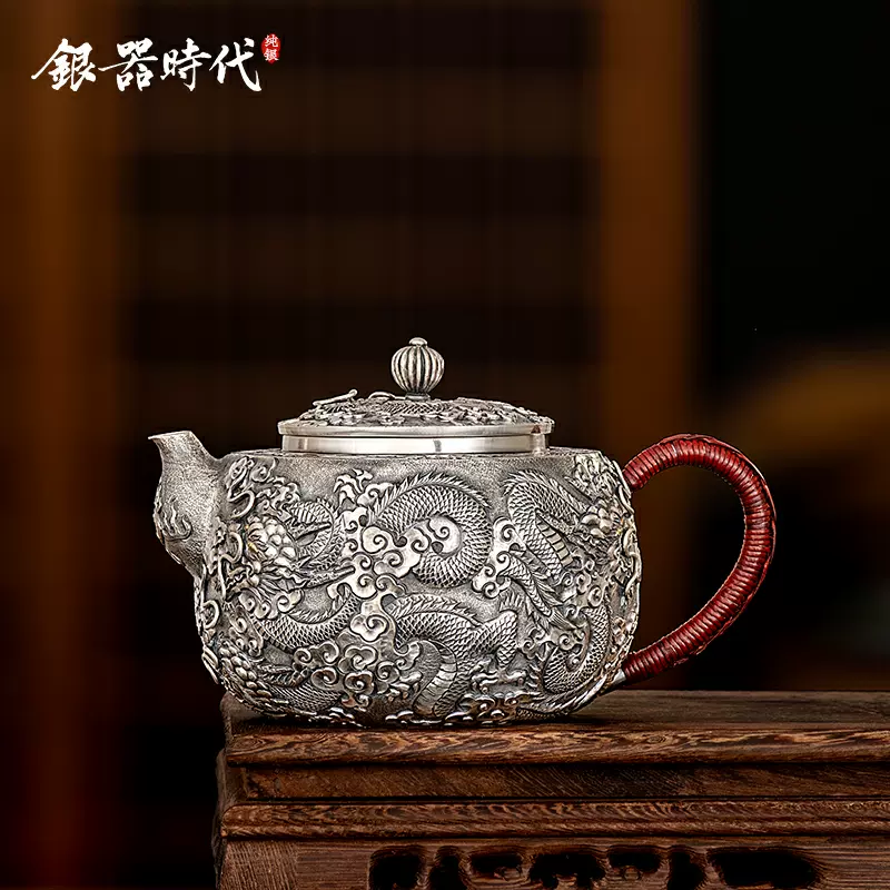 純銀の壺　茶器  茶道具 1958g uk2b 純銀銀壺槌紋（小） 约0.1L, 泡茶銀壺