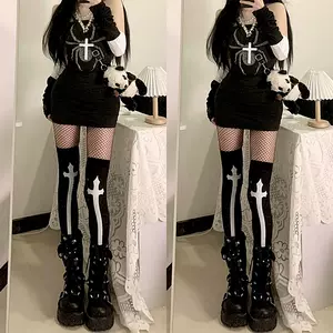 Gothic Cross Faux Thigh High Tights