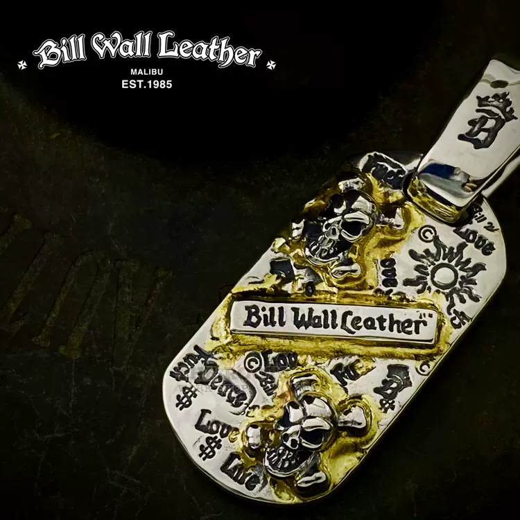 美國制Bill Wall Leather / BWL 純銀3鎏金雙骷髏狗牌吊墜-Taobao