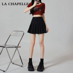 La Chapelle Black Pleated Short Skirt for Women, Summer 2026 New High-Waisted Slimming Anti-Exposure Jk Half Skirt