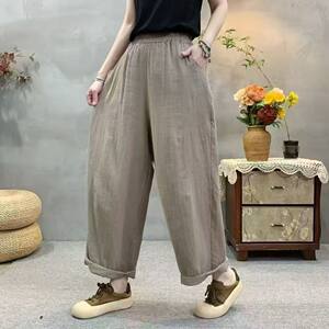 
Multicolor loose and versatile high-waisted harem pants for women new artistic comfortable baby cotton gauze casual pants M14