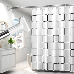 Thickened Waterproof and Mildew-Proof Shower Curtain for Home Use, Bathroom Door Curtain, No-Drill Telescopic Rod Set, Hotel Simple and Fresh Style
