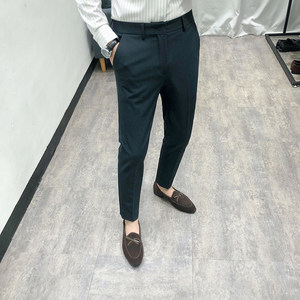 Autumn leisure small feet western pants men's slim fashion trend Korean style suit pants youth versatile pure color handsome trousers
