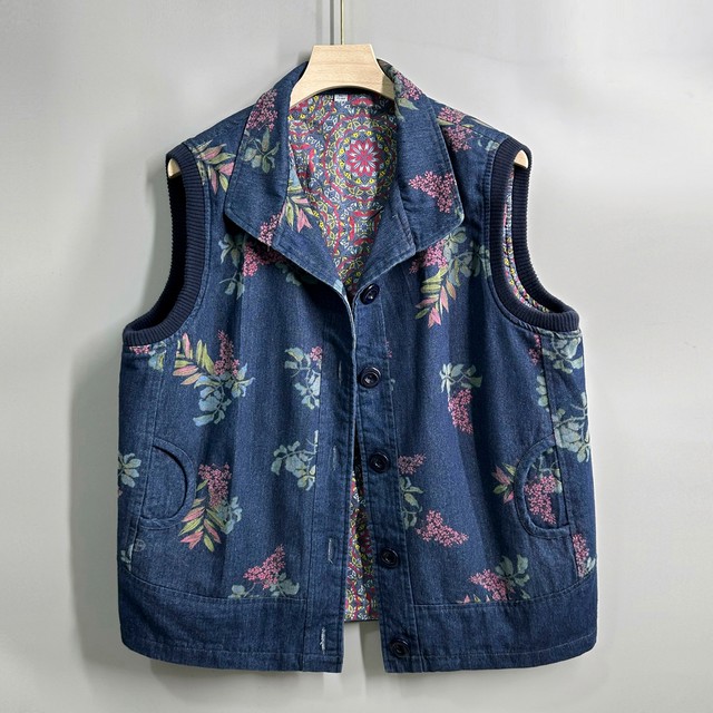 Middle-aged and elderly women's autumn suit new large-size vest mother grandma wears pure cotton denim horse clip jacket