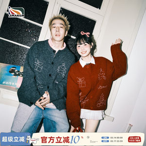 
lemanism American trendy Christmas tree round neck cardigan sweater for men 2025 autumn and winter couple style knitted cardigan