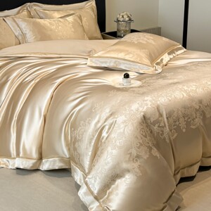 
Light luxury European style Class A satin jacquard cotton four-piece set for sleeping naked, hollow quilt cover, pure cotton sheet, fitted sheet, bedding set 4
