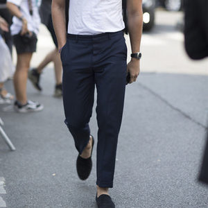 
2025 summer men's nine-point pants casual and non-iron fashion mid-high waist slim feet pants solid color tapered men's pants