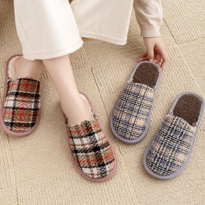 High-looking autumn and winter new cotton slippers for men and women, universal fashionable household fabric non-slip floor plush slippers for couples