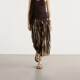 Spanish MD women's new retro abstract print print light and flowing pleated skirt spring and autumn long skirt