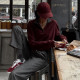 Vintage wen American retro dark red semi -open collar color personality versatile street loose sweater female

