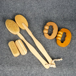 Ea1 Solid Wood Boar Bristle Bath Brush, Nail Brush, Long-Handled Shower Brush, Boar Bristle Roller Massager
