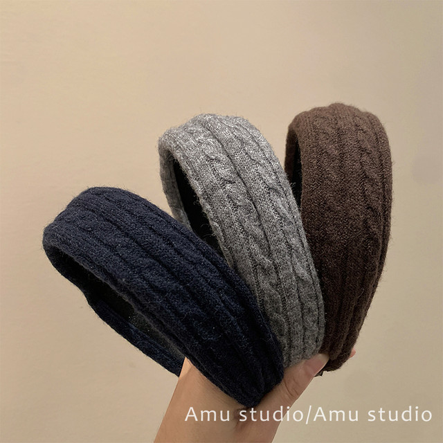 
Korean style autumn and winter woolen knitted wide-brimmed headband, feminine high-cement pressure hair headband, daily versatile out-and-out card