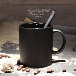 European-Style High-End Ceramic Black Matte Large-Capacity Mug Creative Simple Frosted Coffee Cup with Spoon Water Cup