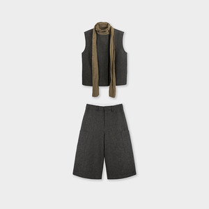 
Miss couleur sheep wool design scarf vest loose versatile cropped pants suit MC031/032