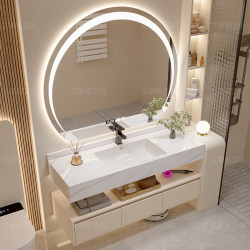 Sintered Stone Seamless Integrated Basin Cream Hotel-Style Bathroom Cabinet Toilet Washbasin Sink Cabinet Set