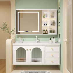 Light Luxury Smart Ceramic Integrated Basin Bathroom Cabinet Combination Washroom Sink Washbasin Cabinet Washstand Solid Wood