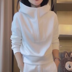 Stylish and Versatile Half-Zip Hooded Sweatshirt, 2026 Spring New Style, Plus Size, Casual, Slimming, Loose Top