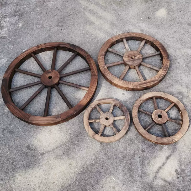 戶外防腐實木車輪軲轆木頭輪子復古掛飾壁掛輪胎牆面造景
