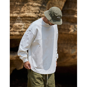 Quentin Marx Japanese men's 360g heavy long-sleeved T-shirt curved hem trendy men's loose casual autumn
