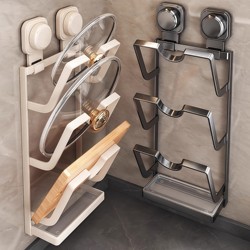 Thickened Suction Cup Pot Lid Holder, No-Drill Kitchen Storage Rack, Multifunctional Household Storage, Cutting Board Holder, Chopping Board Rack