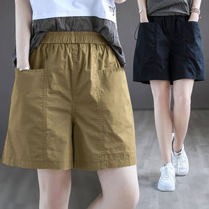 
Pure cotton shorts for women in summer loose high waist slimming 2025 thin elastic waist wide legs casual sports a-line pants trendy