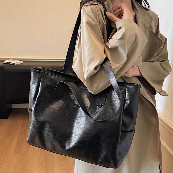 
Large-capacity high-end tote bag for women 2025 solid color class commuter bag travel handbag shoulder shopping bag trendy