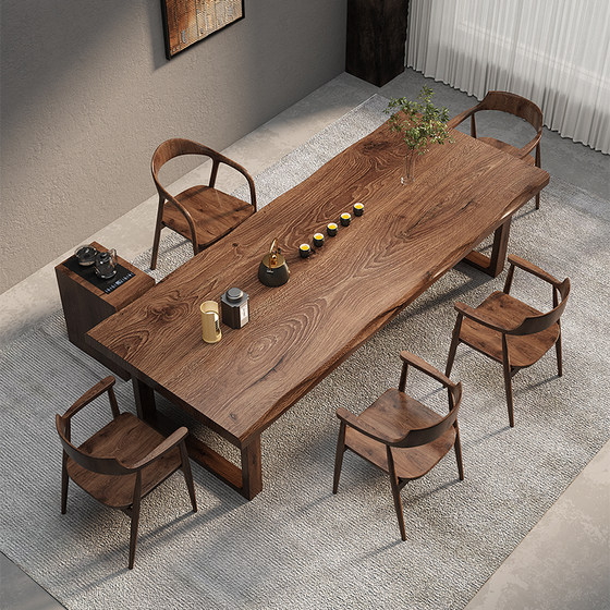 All solid wood new Chinese style large board tea table and chair combination modern simple office home living room kung fu tea table coffee table