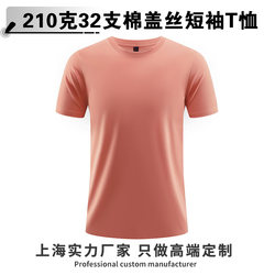New Style 210g 32-Count Cotton-Blend Round-Neck Short-Sleeve T-Shirt for Men, Solid Color, Simple and Versatile, Trendy with Logo Print