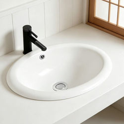 Household Under-Counter to Above-Counter Basin, Semi-Embedded Countertop Basin, Replacement Basin, Ceramic Washbasin, Oval-Shaped Handwashing Basin