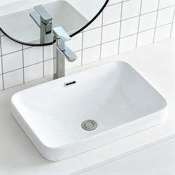 Ultra-Thin Countertop Basin, Semi-Embedded Washbasin, Square Washbasin for Home, Hotel, and Guesthouse Use, Embedded Basin
