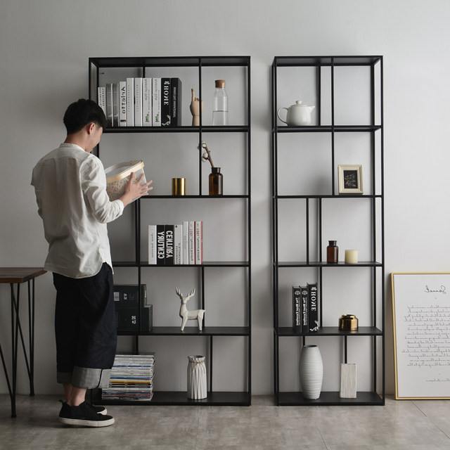 Tiefan Nordic living room floor-standing steel bookshelf wrought iron storage rack simple steel frame whole wall storage partition bookcase